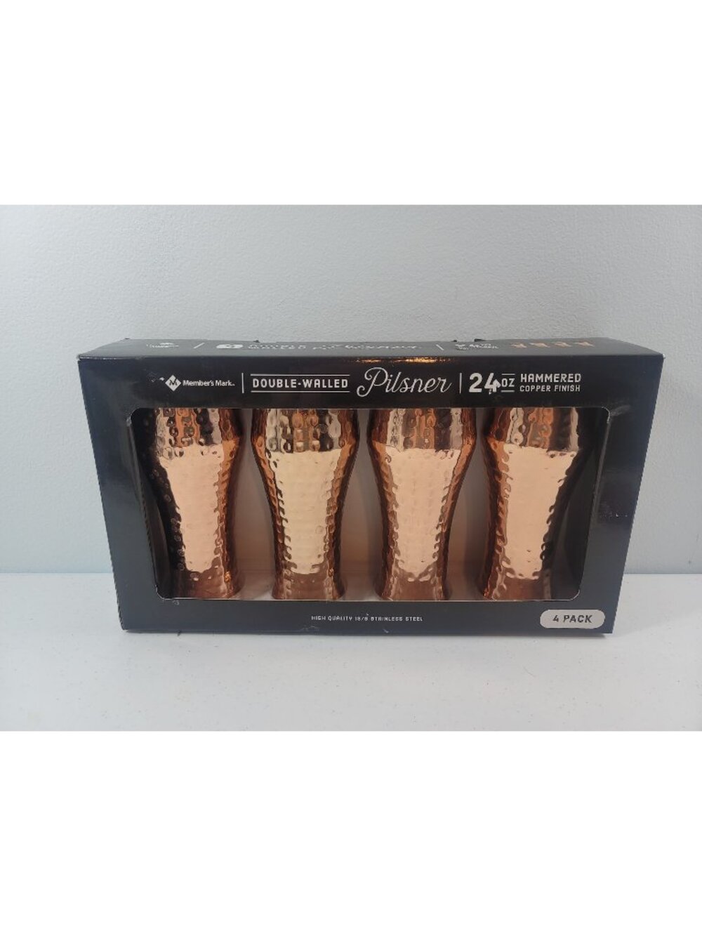 Member's Mark Double Walled 4 Pack 24oz Pilsner Hammered Copper Finish